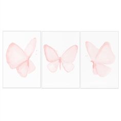 three pink butterflies on white background