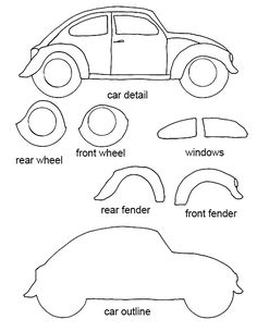 the parts of a car are shown in black and white, as well as an image of