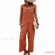 Lasaky - Solid Color Pocket Button Jumpsuit: Casual and Stylish Wide-Leg Dungarees Summer Bib Front Overalls With Buttons, Solid Overalls With Button Closure For Summer, Summer Bib Front Jumpsuit With Button Closure, Solid Summer Overalls With Button Closure, Summer Bib Front Jumpsuits And Rompers With Button Closure, Strapless Bodysuit, Jumpsuit Casual, Zipper Shorts, Lace Camisole