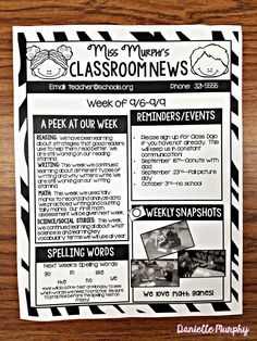 a classroom news paper with pictures on it