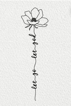 a black and white drawing of a flower with the word love written in cursive writing