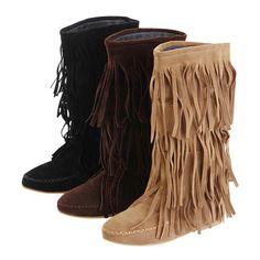 Stay stylish and warm with Tassel Low Heel Women's Boots. These fashionable boots are crafted with 3 layers of materials to provide excellent insulation from the cold. The tassel detail and low heel make them a perfect mix of comfort and fashion. DETAILS Spring/Autumn/Winter Season Novelty Style RUBBER Outsole Material PU Insole Material PU Lining Material PU Upper Material Lace-up Closure Type Hoof Heels Heel Type Mid-Calf Boot Height Round Toe Shape Fringe Moccasin Boots, Tassel Heels, Fringe Moccasins, Moccasin Flats, Fabric Boots, Flat Heel Boots, Men With Street Style, Moccasin Boots, Boot Jewelry