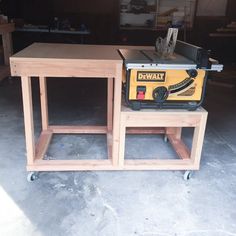 a workbench with a table saw on it