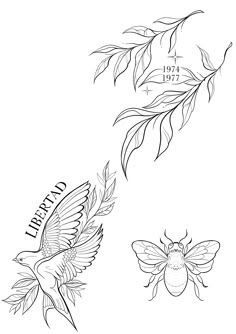 two drawings of bees and leaves with the words liberty