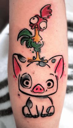 a cartoon pig with a rooster on it's head