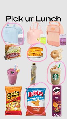 the back to school lunch bag is shown with different foods and drinks on it, including coffee