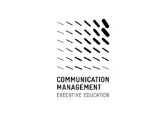 the logo for communication management and executive education, which is designed in black and white