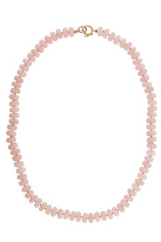 IRENE NEUWIRTH JEWELRY-Pink Opal Bead Necklace-ROSE GOLD Single Strand Pink Opal Necklace With Round Beads, Pink Rondelle Single Strand Necklace, Pink Single Strand Rondelle Necklace, Pink Rondelle Single Strand Beaded Necklace, Childhood Candy, Rose Gold Clothes, Irene Neuwirth Jewelry, Gold Outfit, Irene Neuwirth