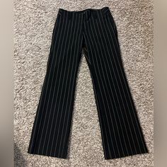 Black Striped Loft Petite Pants, Never Worn! Trendy Black Dress Pants For Night Out, Striped Fitted Pants For Night Out, Casual Black Dress Pants For Night Out, Striped Wide Leg Pants For Night Out, Black Straight Dress Pants For Night Out, Pinstripe Fitted Ankle-length Bottoms, Fitted Pinstripe Ankle-length Bottoms, Black Ankle-length Dress Pants For Night Out, Trendy Fitted Pinstripe Pants