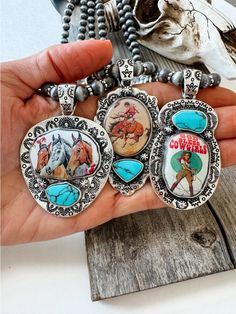 Western Print Pendant Necklace - Navajo Style Pearl Approx: 18” + 3” extender Pendant size: 2" Lobster claw closure Lead & nickle compliant Western Necklace, Western Necklaces, Navajo Style, Lobster Claws, Western Jewelry, God Bless, Lobster Claw, Size 2, Necklaces