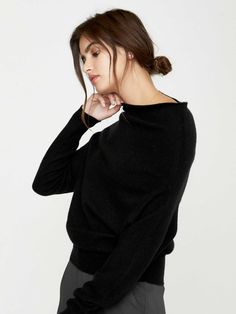 Women's Off Shoulder Cashmere Sweater in Black One Shoulder Sweater, Belted Pants, Off Shoulder Sweater, Pull On Pants, Shoulder Sweater, Cashmere Sweater, Light Weight Sweater, Boat Neck, Cashmere Sweaters