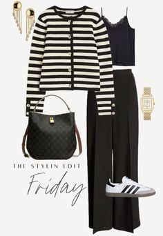 #aesthetic #photography #ideas #trendy #black #white #blackandwhite #details #accessories #watch #bag #ootd Fine Knit Cardigan, Nature Wildlife, Cardigan Outfits, Casual Chic Outfit, Looks Chic, Work Wardrobe, Striped Cardigan, Outfits Casuales, Jacket Outfits