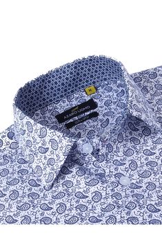 A wrinkle-free performance fabric defines this slim fit dress shirt covered in a paisley print, making it a great choice for a well-dressed look. Front button closure Spread collar Long sleeves with adjustable button cuffs 93% polyester, 7% spandex Machine wash cold, tumble dry low Imported Model stats: 6'1" height, 32" waist. Model is wearing size Medium. Fitted Blue Wrinkle-resistant Shirt, Formal Shirt With Pattern And Spread Collar, Formal Patterned Shirt With Spread Collar, Fitted Printed Shirt With Spread Collar, Fitted Short Sleeve Dress Shirt For Formal Occasions, Fitted Easy-care Summer Shirt, Classic Patterned Formal Shirt, Fitted Patterned Printed Shirt, Classic Patterned Business Shirt