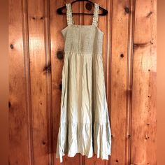 August Sky Smocked Midi Dress. Large. Light Olive (Sage Green). Smocked At Chest. Stretchy, Ruffled Straps. Beautiful Texture And Flow. New Without Tags. Beautiful Textures, Smocking, Colorful Dresses, Midi Dress, Womens Dresses, Fashion Outfits, Green, Dresses, Women Shopping