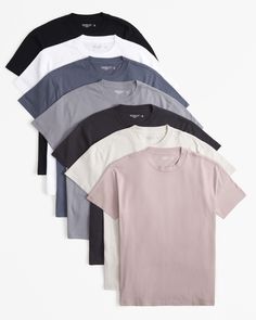 7-pack of our short-sleeve crewneck tees in our 180g softAF fabric, featuring a straight hem and relaxed-fit silhouette that's slightly roomier through the shoulders and body than our core fit. Abercrombie And Fitch Outfit, Abercrombie Men, Mens Tees Fashion, Mens Clothing Brands, Cheap Shirts, Mens Tee Shirts