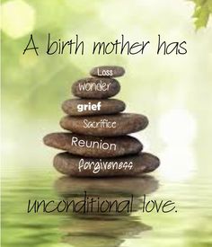 a stack of rocks sitting on top of water with the words, a birth mother has