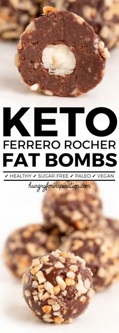 These Healthy No Bake Ferrero Rocher Keto Fat Bombs are AMAZING! They are the perfect Keto Dessert (Low Carb Desserts) and will satisfy your sweet cravings while keeping you in ketosis. Oh and this healthy Keto Snacks is Paleo & Vegan as well! Only 1.2g net carbs per fat bomb! #keto #ketodiet #ketorecipes #ketogenic #ketogenicdiet #lowcarb #lowcarbrecipes #lowcarbdiet #ketodessert Dolce Poche Calorie, Healthy No Bake, Desserts Keto, Postre Keto, Fat Bomb, Fat Bomb Recipe, Diet Desserts, Low Carb Dessert, Desserts Vegan