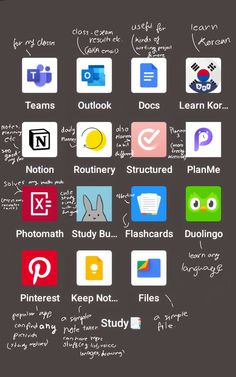 an iphone screen with many different types of icons on it, including text and pictures