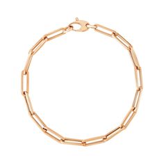 This simple yet dramatic bracelet combines the timeless shine of 14K rose gold and the modern geometry of paperclip chain links. Bracelet is 7 1/2 inches long, 4.2mm wide, and closes with a lobster clasp.Product Details: Bracelet Information : Metal : 14K Rose Gold Chain Type : Link Clasp : Lobster Clasp Width : 0.17 in Approximate Weight: Size Weight 7.5'' 2.5 grams Modern Rose Gold Chain Bracelet With Rectangular Links, Rose Gold Oval Link Paperclip Bracelet, Modern Rose Gold Box Chain Bracelet, Classic Rose Gold Link Chain Bracelet, Formal Rose Gold Cable Chain Bracelet, Modern Rose Gold Oval Link Chain Bracelet, Elegant Rose Gold Link Paperclip Bracelet, Minimalist Rose Gold Link Paperclip Bracelet, Elegant Rose Gold Paperclip Bracelet