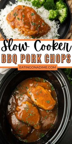 slow cooker bbq pork chops with rice and broccoli