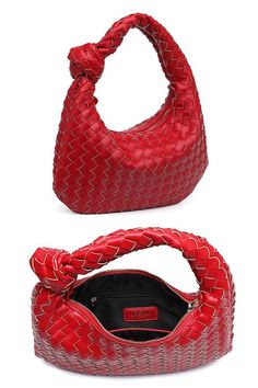 Modern Textured Knot Shoulder Bag Color: Red Trendy Red Rectangular Hobo Bag, Trendy Red Hobo Bag With Double Handle, Trendy Red Satchel With Zipper Closure, Elegant Red Hobo Bag With Zipper Closure, Trendy Red Hobo Tote Bag, Trendy Red Tote Hobo Bag, Chic Red Satchel For Errands, Red Bag With Braided Handles For Errands, Red Handheld Shoulder Bag With Zipper Closure