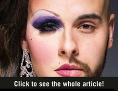 a man and woman with makeup on their faces, one has purple eyeshades