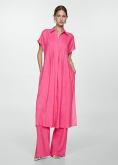 Shirt dress with slits Midi Design, Long Jumpsuits, Pantalon Large, Long Shorts, Asymmetrical Dress, Playing Dress Up, Pleated Dress, Pink Dress, Jumpsuit Dress