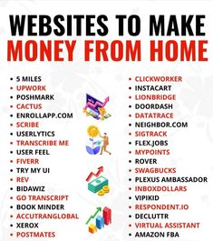 a poster with the words, website to make money from home and other things on it