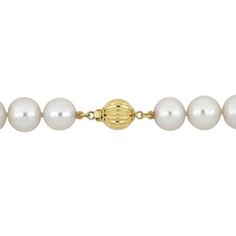 Enhance your look with the timeless elegance of this 10-11mm cultured freshwater pearl necklace. Each lustrous pearl adds a touch of sophistication, and the 18-inch length ensures it drapes beautifully around your neck. Whether for a formal event or to elevate your everyday style, this classic pearl necklace is a versatile and stunning addition to your jewelry collection. | Belk & Co 10-11mm Freshwater Cultured Pearl Necklace with 14K Yellow Gold Ball Clasp, 18 in Timeless Gold Pearl Necklace With Round Beads, Classic Gold Single Strand Pearl Necklace, Classic Yellow Gold Pearl Necklaces, Classic Yellow Gold Pearl Necklace, Classic Akoya Pearl Necklaces For Anniversary, Classic Gold Pearl Necklace, Classic Pearl Bracelet With Pendant For Formal Occasions, Elegant Pearl Necklace With Sterling Silver Clasp For Anniversary, Classic Pearl Chain Jewelry