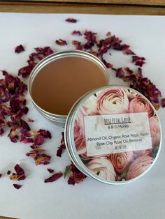 Rose petal salve is a flower infused oil based salve. It smells wonderful, is very moisturizing, and can be used instead of lotion. It's wonderful to keep by your window sill to use after your finish washing dishes. This salve can also be used on your face. Roses help your emotions, soothe grief, and heal the heart. 2oz aluminum reusable tin Please try a small amount first on your skin. If you have an allergic reaction stop using the product and call a doctor. This salve is not meant to help hea Flower Infused Oil, Whipped Honey, Infused Oil, Beeswax Lip Balm, Honey Almonds, Creamed Honey, Infused Oils, Moisturizing Shampoo