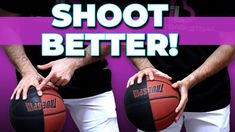 two men holding basketballs with the words shoot better on them in front of purple background