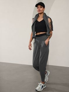 Coaster Luxe High Rise Jogger | Athleta Athleta Farallon Jogger, Bra Dress, Girl Online, Swim Accessories, Athleta Pants, Charcoal Color, Bottom Clothes, Petite Size, Nirvana