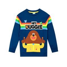 Kids Hey Duggee Sweatshirt. Your little pup will want to give this adorable sweater a big Duggee hug! This blue long sleeve top has a rainbow stripe across with 'YAY' written on the chest with a large print of everyone's favourite dog Dugge. Complete with printed badges of cutlery and a drink. Bring your little Squirrels imagination to life with this fun Hey Dugge sweater. The pawfect jumper for your little pups adventures Size: 7.  Gender: male. Fun Long Sleeve T-shirt For Playtime, Blue Winter Sweatshirt For Playtime, Blue Winter Sweatshirt For Playwear, Multicolor Long Sleeve Top With Cartoon Print, Playful Cartoon Print Sweatshirt For Playtime, Rainbow Long Sleeve Sweatshirt For Winter, Playful Sweatshirt With Cartoon Print For Playwear, Playful Winter Sweatshirt For Playwear, Playful Cartoon Print Sweatshirt For Playwear