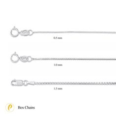 "*Please review the item description below and FAQ. Shop status, delivery times, and promos are updated on our Etsy shop home page. Contact us for any questions!* Never worry about tarnished gold, and invest in a high quality chain! Our 14k White Gold Box Chain is available in three gauges: 0.5mm, 1mm, 1.5mm. Multiple lengths are available for this style. Details: Metal: 14k White Gold - Solid (not hollow/plated) Finish: Polished Gauge: 0.5mm / 16\" (1.3g), 18\" (1.5g), 20\" (1.7g) Gauge: 1mm / Tarnished Gold, Rare Stone, Platinum Jewelry, Gold Box, Necklace Simple, Ring Sizer, Luxury Boxes, Simple Necklace, Box Chain