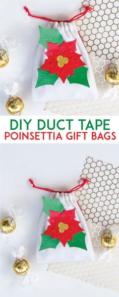 diy duct tape poinsettia gift bags are easy to make and so cute