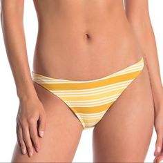 These Striped Low Rise Bikini Bottoms Offer Cheeky Coverage For A Sultry - Hipster Cut - Stripe Print - Lined - Cheeky Coverage - Imported Fiber Content 85% Nylon, 15% Spandex Yellow Bottoms For Pool, Fitted Mustard Bottoms For Beach, Stretch Yellow Bottoms For Sunbathing, Yellow Bottoms For Poolside, Yellow Bottoms For Poolside And Beach Season, Yellow Bottoms For Pool In Spring, Yellow Bottoms For Spring Pool Occasion, Yellow Casual Bottoms For Sunbathing, Yellow Spring Bottoms For Pool