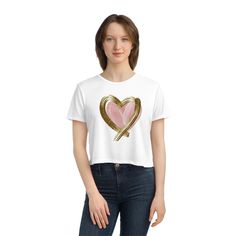 Equipped with a flowy fit for easy-going appearances, this women’s tee features a tailored sleeve along with a modest fit. Made with 65%/35% polyester/viscose fabric for stretchiness and equipped with a tear-away label for a scratch-free experience. .: 65% polyester, 35% viscose (fiber content may vary for different colors).: Light fabric (3.7 oz/yd² (125 g/m²)).: Flowy fit.: Modest crop.: Tear-away label S M L XL 2XL Width, in 18.75 19.87 21.87 23.87 25.87 Length, in 18.37 19.12 19.87 20.62 21.37 Spring Heart Graphic T-shirt, Modest Fits, Outfit Making, Cropped Tee, Viscose Fabric, Easy Going, Crop Tee, Heart Design, Pink Heart