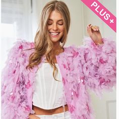 Plus Size Fluffy Tiered Ruffle Long Sleeve Party Jacket S:100%Polyester L:100%Polyester Model Is Wearing Small Height: 5'9" Bust : 32b Waist : 24" Hips : 34" Feminine Winter Party Outerwear, Feminine Ruffled Outerwear For Fall, Feminine Long Sleeve Outerwear For Party, Feminine Fall Party Outerwear, Feminine Pink Outerwear For Party, Brown Plaid Coat, Party Jacket, Party Jackets, Trim Jacket