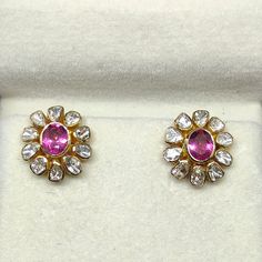 Product code: 65500 weight: 3.500 grams gemstone name: rubellite tourmaline gemstone weight: 2.30 cts (oval) diamond weight: 0.88 ct (pruncut rosecut) closure: pushback dimensions: 14 mm x 12.50 mm Pink Oval Hallmarked Earrings, Pink Oval Ruby Earrings, Rubellite Tourmaline, Tourmaline Gemstone, Rose Cut Diamond, Oval Diamond, Tourmaline, Jewelry Earrings Dangle, Diamond Earrings