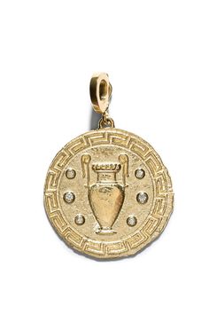 AZLEE-Revelry Large Coin Charm-YELLOW GOLD Ancient Etched Gold Jewelry, Ancient Yellow Gold Coin Pendant Jewelry, Ancient Greek Coin, Greek Coins, Ancient Greek, Mosaic, Yellow Gold, Yellow, Gold