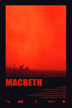 a movie poster for the film macbeth with two men sitting on a bench in front of an orange sky