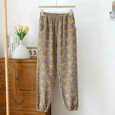 Women's Pajama Pants Cotton Close-up Woven Flower Home – qinobox Baggy Ankle-length Sweatpants For Spring, Casual Floral Print Bottoms With Tapered Leg, Baggy Floral Print Trousers, Casual Floral Print Tapered Leg Pants, Non-stretch Ankle-length Sweatpants For Spring, Casual Tapered Leg Pants With Floral Print, Casual Ankle-length Harem Pants With Floral Print, Floral Print Loungewear Pants For Fall, Fall Floral Print Loungewear Pants