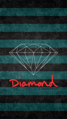 the diamond logo on a black and green striped background