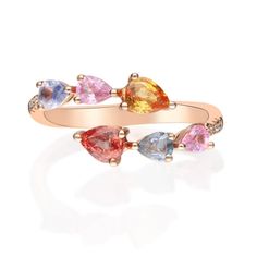 Stunning, timeless and classy eternity Unique Ring. Decorate yourself in luxury with this Gin & Grace Ring. The 14K Rose Gold jewelry boasts Pear-Cut Prong Setting Genuine Multi Sapphire (7 pcs) 1.54 Carat, along with Natural Round cut white Diamond (10 Pcs) 0.04 Carat, accent stones for a lovely design. This Ring is weight 2.31 grams. Crafted with 14K Rose Gold, this delicate Ring is polished to a high finish shine. Luxury Sapphire Rose Gold Ring, Rose Gold Sapphire Ring Fine Jewelry, Luxury Rose Gold Brilliant Cut Sapphire Ring, Luxury Rose Gold Sapphire Ring With Brilliant Cut, Luxury Rose Gold Multi-stone Sapphire Ring, Luxury Brilliant Cut Rose Gold Sapphire Ring, Luxury Multi-stone Rose Gold Sapphire Ring, Luxury Multi-stone Sapphire Ring In Rose Gold, Rose Gold Sapphire Ring With Multi-stone Diamond