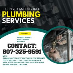 a flyer for a plumbing company with an image of a man working on a pipe