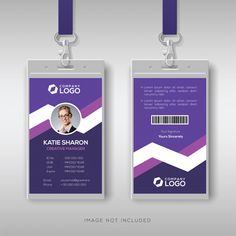 two id cards with lanyards attached to each other, one is purple and the other is white