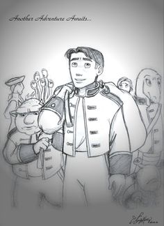 a drawing of a man in uniform standing next to other people