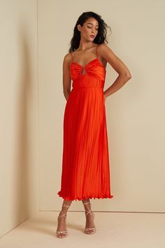 Dannie Pleated Midi Dress Best Designer Dresses, Embellished Midi Dress, One Shoulder Gown, Ribbed Mini Dress, Lace Slip Dress, Crimson Red, Halter Mini Dress, Pleated Midi Dress, Midi Dress With Sleeves