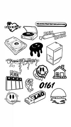 an image of various stickers on the back of a white sheet with black ink