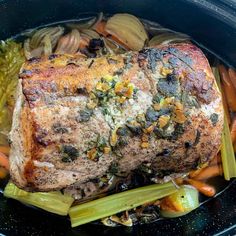 meat and vegetables in a slow cooker